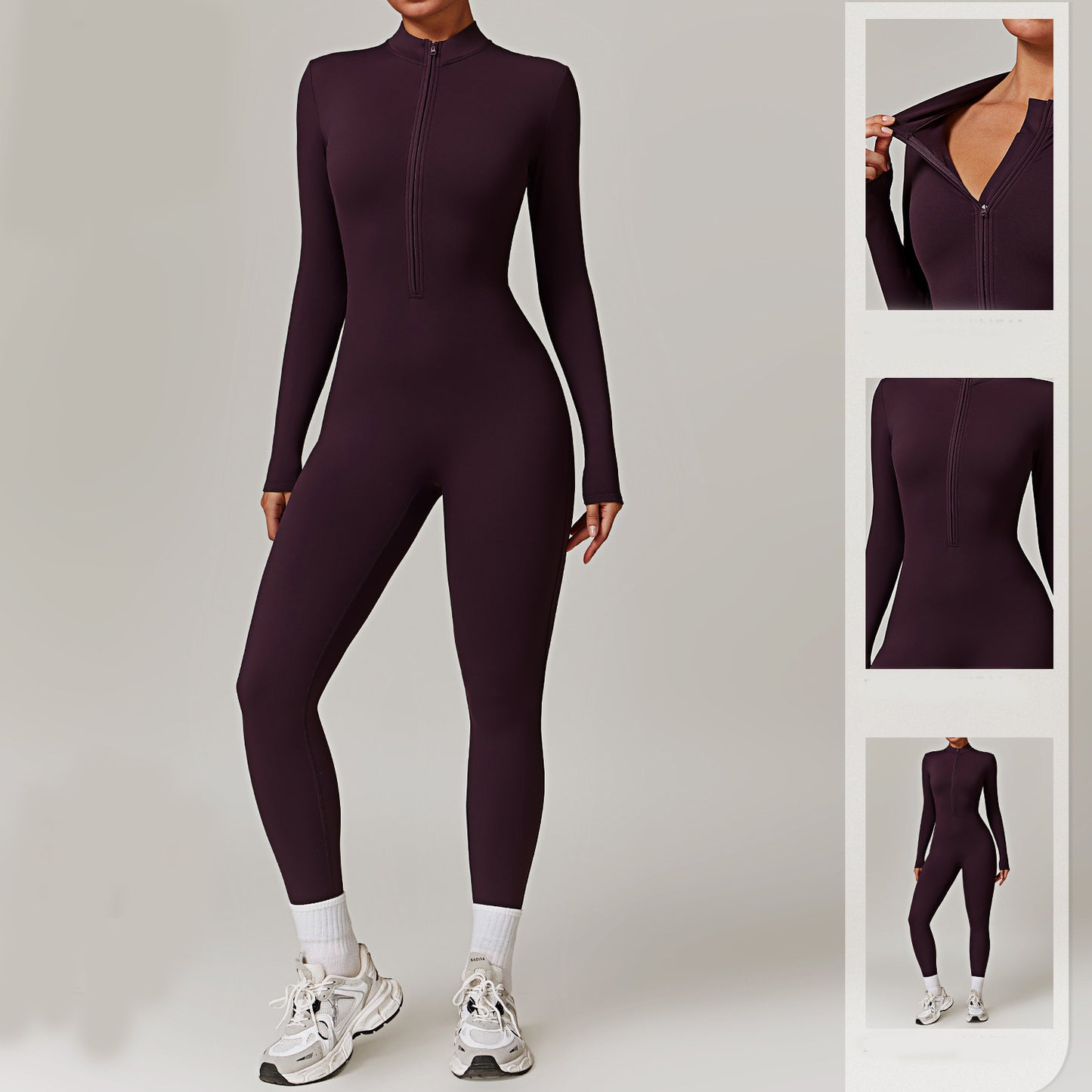 Warm Zipper Long-sleeved Jumpsuit Yoga Fitness Sports Pants Breathable Bodysuit Women's Clothing - My Store