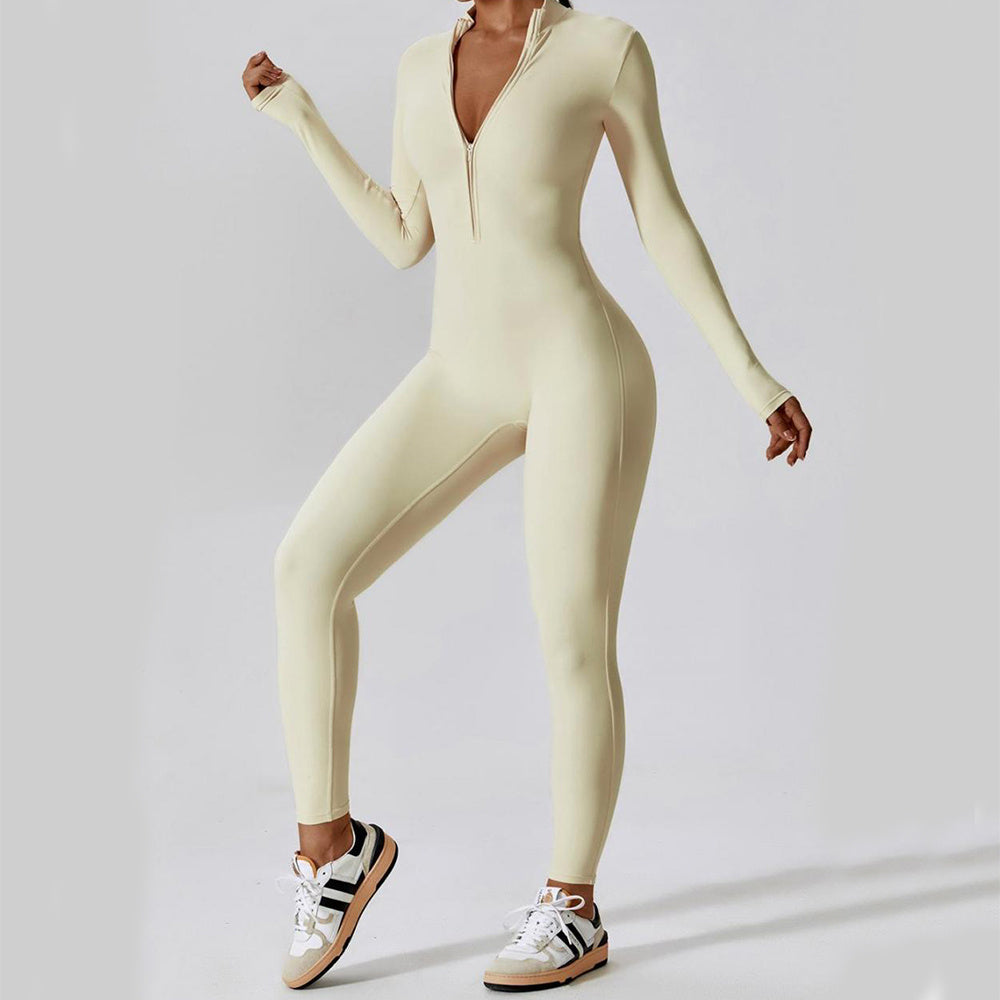 Zipper Long Sleeve Jumpsuit Yoga Fitness Training Pants Tight Hip Seamless Sports Jumpsuit For Women Clothing - My Store