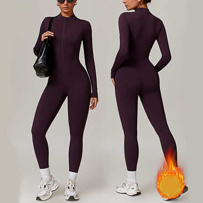 Warm Zipper Long-sleeved Jumpsuit Yoga Fitness Sports Pants Breathable Bodysuit Women's Clothing - My Store