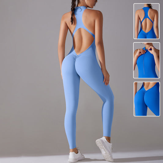 Solid Beauty-back Long Pants Jumpsuit Yoga Fitness Running Dance Slim Bodysuit Women Sports Clothing - My Store