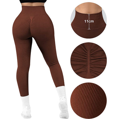 High Waist Seamless Leggings Threaded Knitted Fitness Pants Solid Women's Slimming Sports Yoga Pants Elastic Running Sport Leggings - My Store