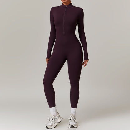 Warm Zipper Long-sleeved Jumpsuit Yoga Fitness Sports Pants Breathable Bodysuit Women's Clothing - My Store