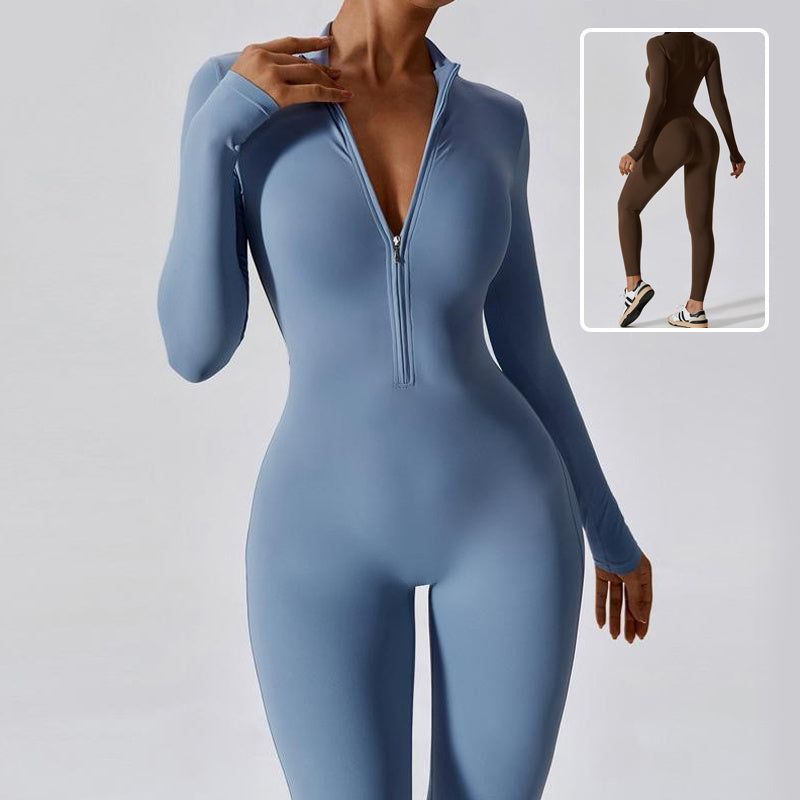 Zipper Long Sleeve Jumpsuit Yoga Fitness Training Pants Tight Hip Seamless Sports Jumpsuit For Women Clothing - My Store