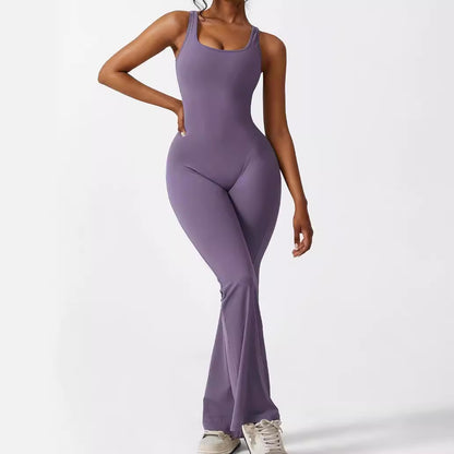 Women Sleeveless Flare Jumpsuits Fitness Yoga Long Pants - My Store