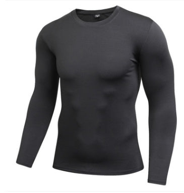 New Solid Color Men's Long-sleeved T Tights Wicking Sweat Suit Elastic Sports Fitness Running Training Shirt