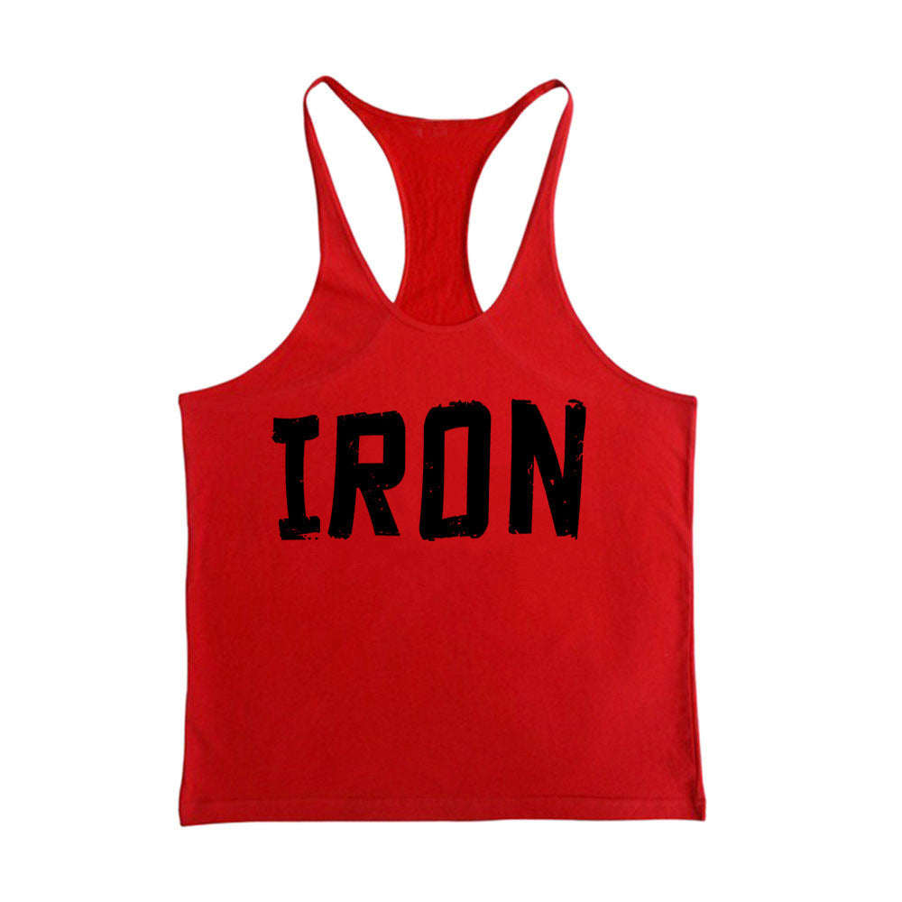 Sports Fitness Vest Men's European And American Vest Cotton Printed IRON Spaghetti Strap Tank Top - My Store