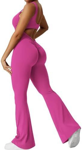 Women Sleeveless Flare Jumpsuits Fitness Yoga Long Pants - My Store