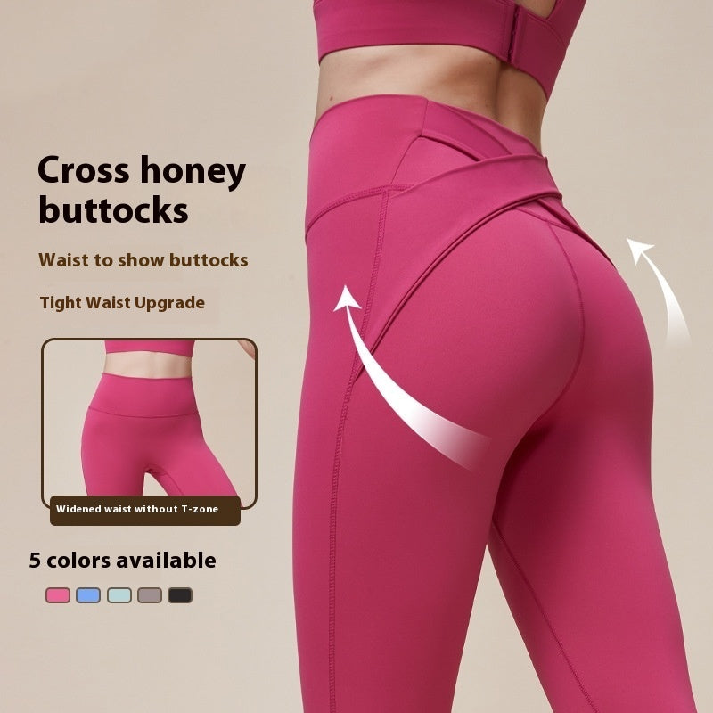 Cross Hip Lifting And Waist-slimming Upgrade High Waist Peach Sports Yoga Pants - My Store