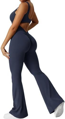 Women Sleeveless Flare Jumpsuits Fitness Yoga Long Pants - My Store