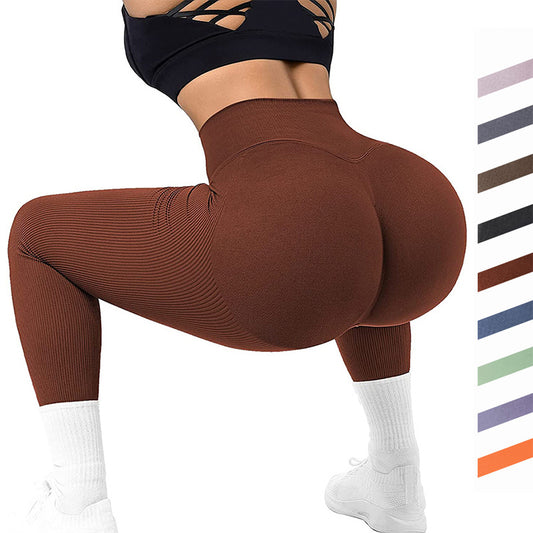 High Waist Seamless Leggings Threaded Knitted Fitness Pants Solid Women's Slimming Sports Yoga Pants Elastic Running Sport Leggings - My Store