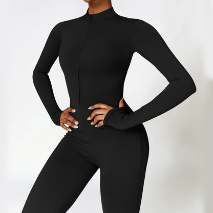 Warm Zipper Long-sleeved Jumpsuit Yoga Fitness Sports Pants Breathable Bodysuit Women's Clothing - My Store