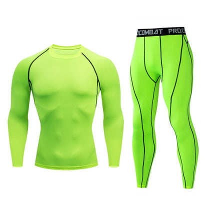 Fitness suit men's gym sports tights long-sleeved trousers quick-drying clothes basketball training equipment winter