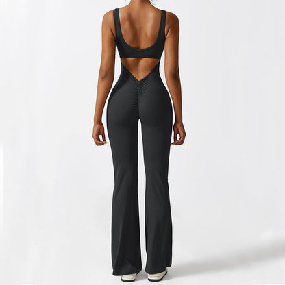 Women Sleeveless Flare Jumpsuits Fitness Yoga Long Pants - My Store