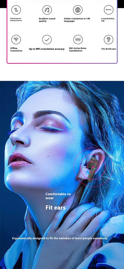 Wireless Bluetooth-compatible Translation Headphones Portable In-ear Translator - My Store