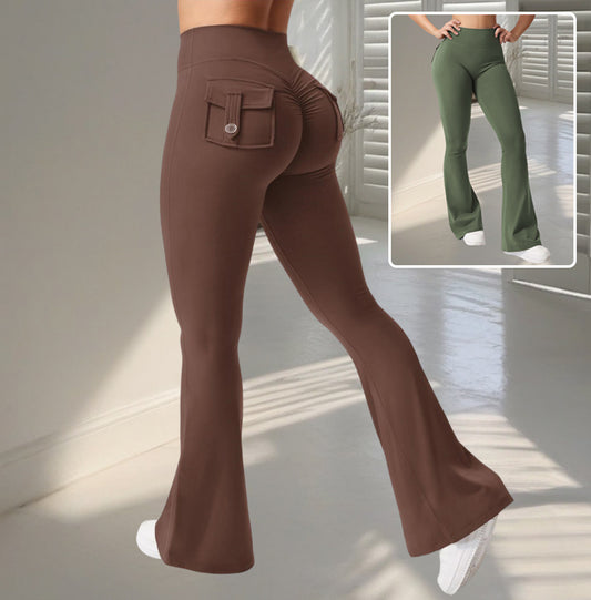 Yoga Fitness Flared Pants With Pockets Ins Fashion Slim High Waist Sports Trousers Scrunch Butt Booty Workout Lifting Leggings - My Store