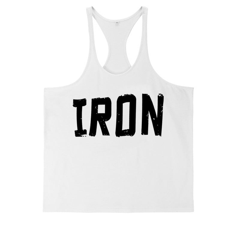 Sports Fitness Vest Men's European And American Vest Cotton Printed IRON Spaghetti Strap Tank Top - My Store