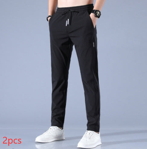 Summer Ice Silk Men's Stretch Breathable Straight Sports Trousers - My Store