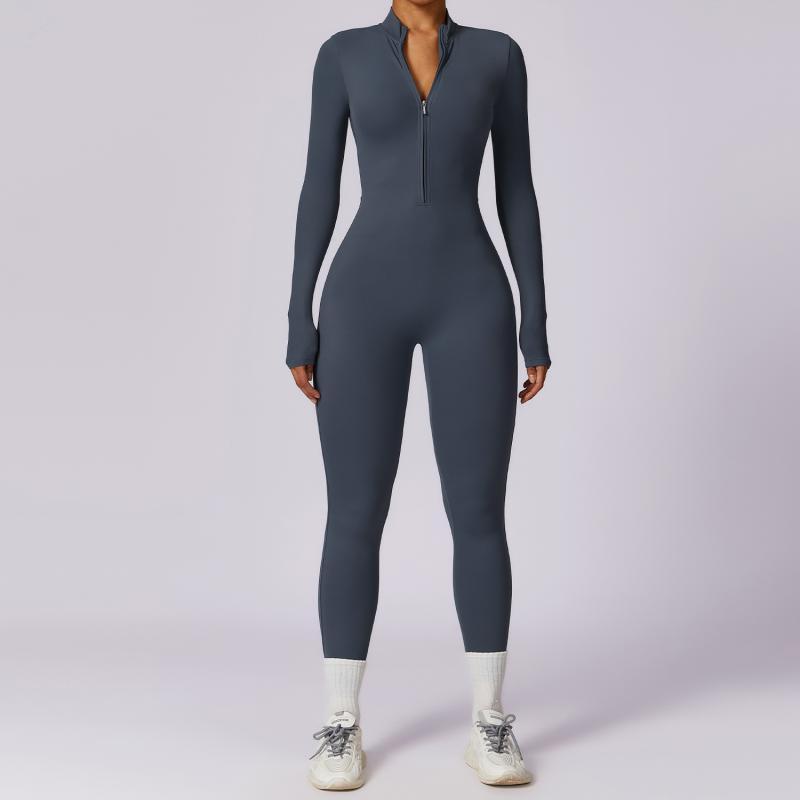 Zipper Long Sleeve Jumpsuit Yoga Fitness Training Pants Tight Hip Seamless Sports Jumpsuit For Women Clothing - My Store