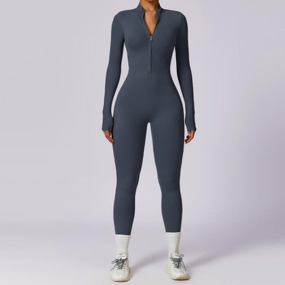 Zipper Long Sleeve Jumpsuit Yoga Fitness Training Pants Tight Hip Seamless Sports Jumpsuit For Women Clothing - My Store