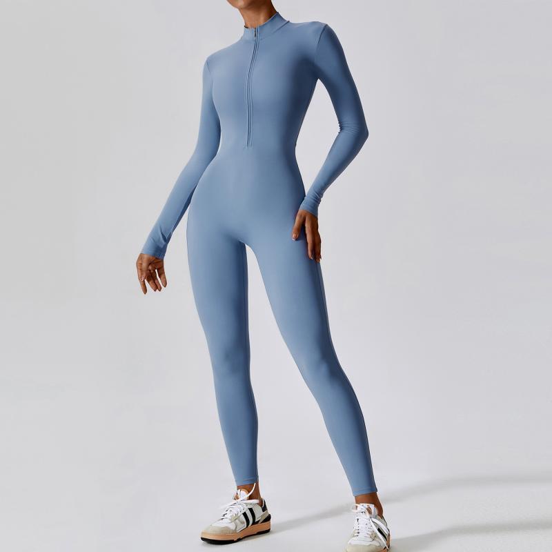 Zipper Long Sleeve Jumpsuit Yoga Fitness Training Pants Tight Hip Seamless Sports Jumpsuit For Women Clothing - My Store